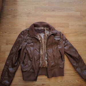 Y2k era vegan leather brown jacket
